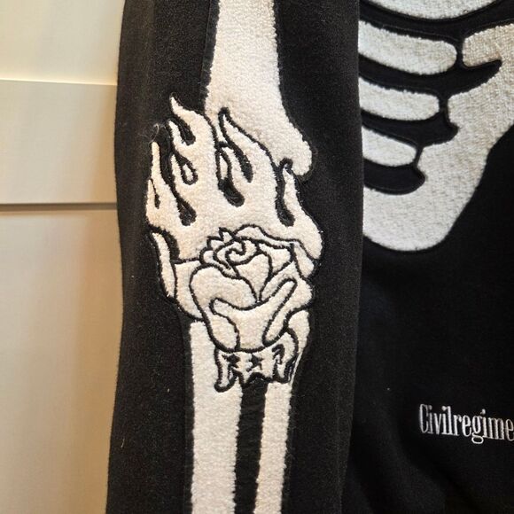 CIVIL REGIME 6 Feet Deep Varsity Jacket Men's Bomber Black Skeleton  L - Picture 4 of 9